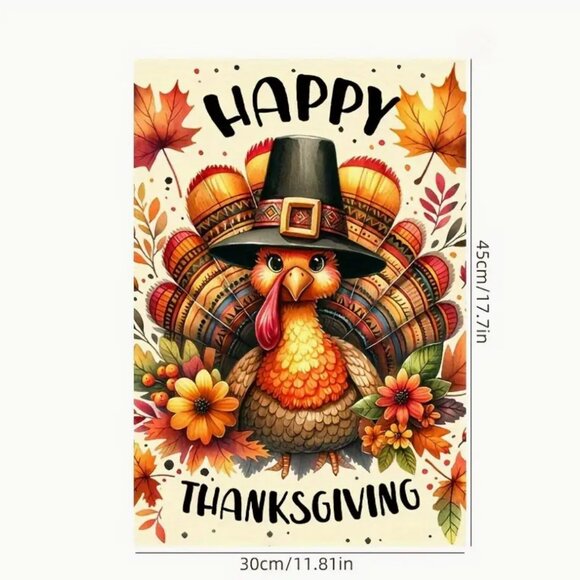 1 pc 12"x18 Charming Autumn Turkey Thanksgiving Garden Flag - Picture 2 of 2